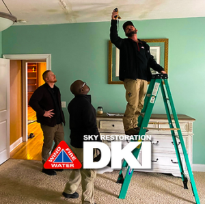 Technicians working in a customer's home.